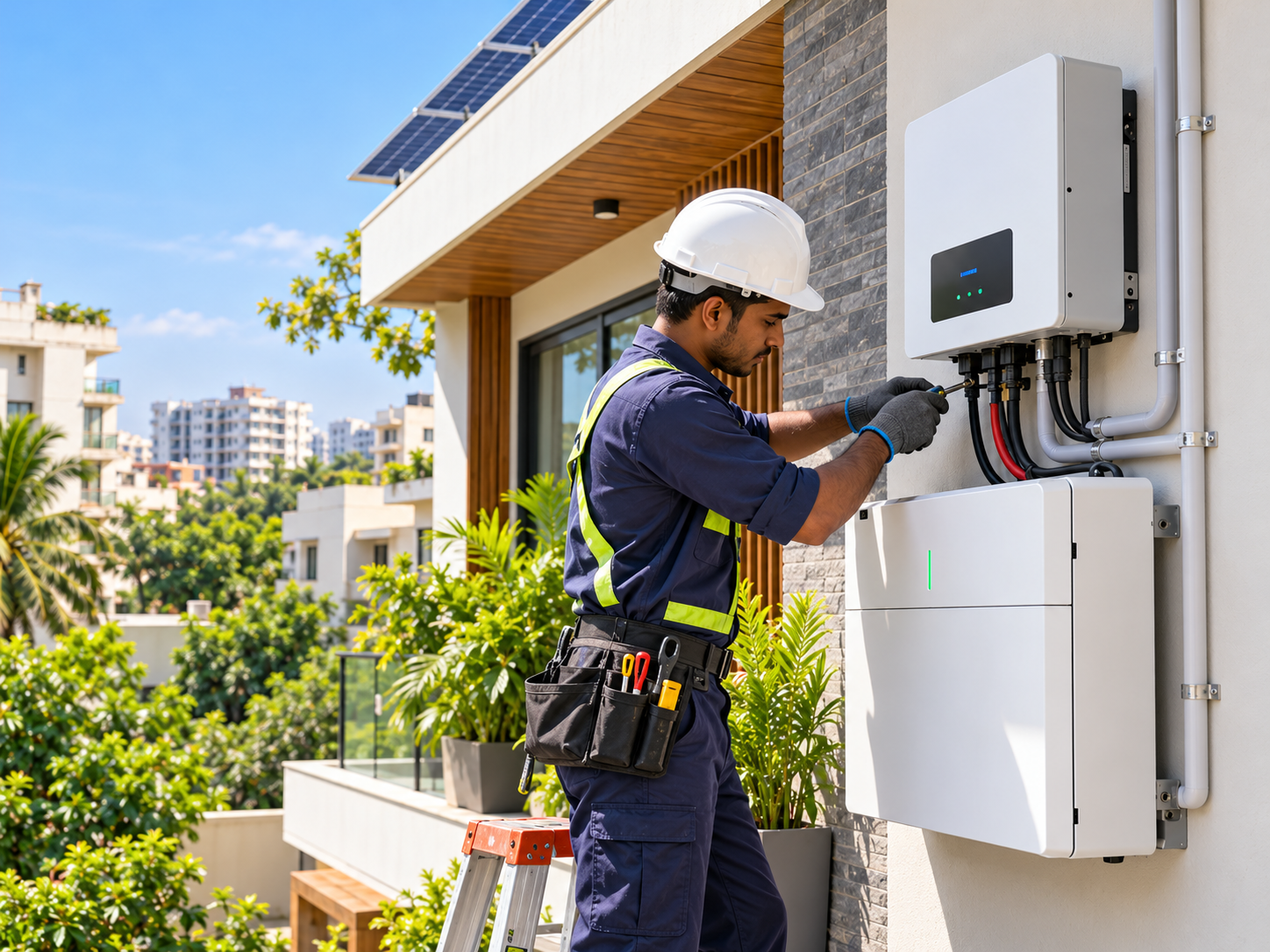 Professional technician installing a home battery system in Bangladesh